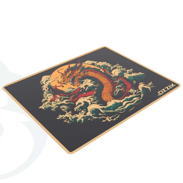 Mousepad gamer Thunderdragon Ozzix com bordas costuradas e estampa de dragão amarelo – Ideal para setups com tema de fantasia e alta performance.