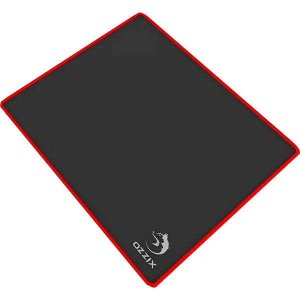 Mousepad gamer pequeno Ozzix com acabamento preto e bordas vermelhas – Perfeito para setups compactos com foco em desempenho.