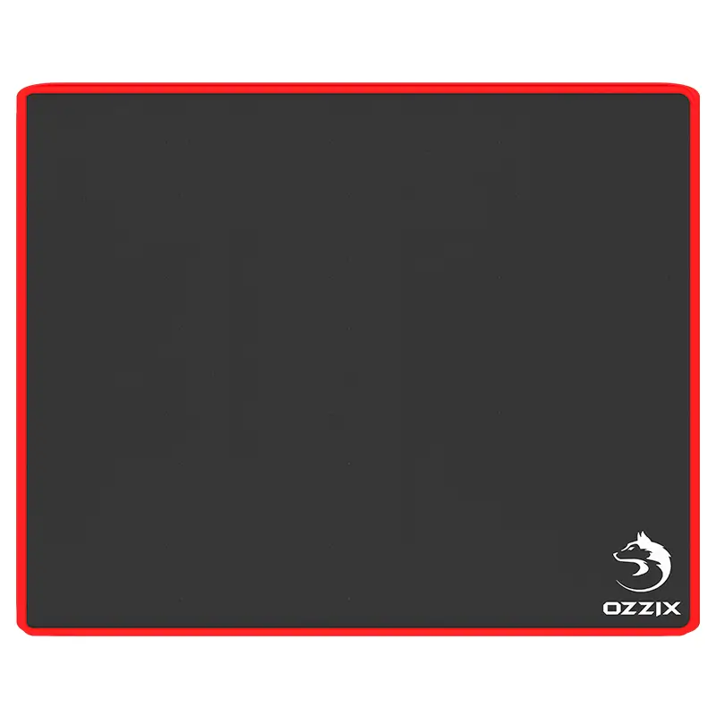 Mouse Pad Gamer Speed Ozzix com logo de lobo e bordas vermelhas – Acessório durável e funcional para jogadores.