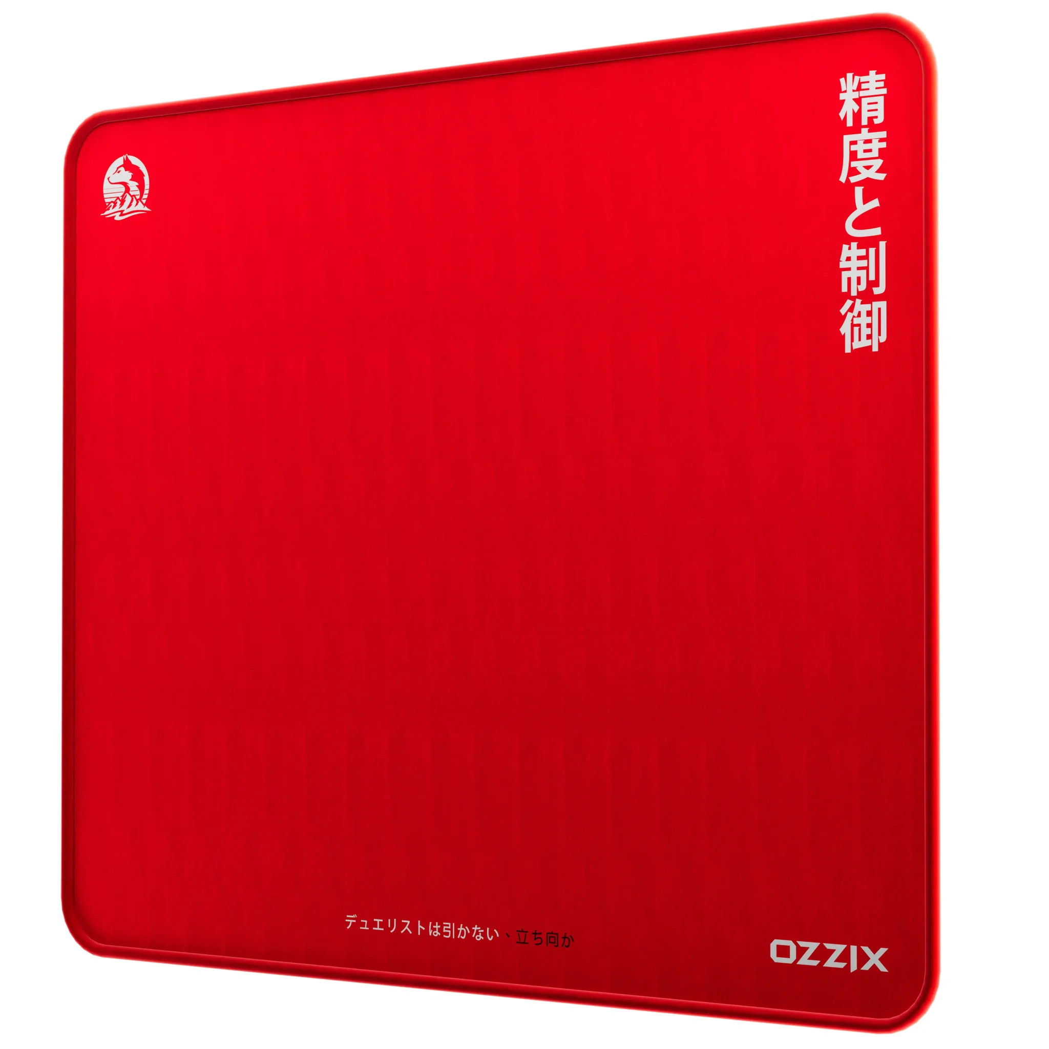 Mousepad Duality gamer Ozzix vermelho quadrado com design japonês minimalista, superfície lisa de alta precisão e logo Ozzix no canto inferior